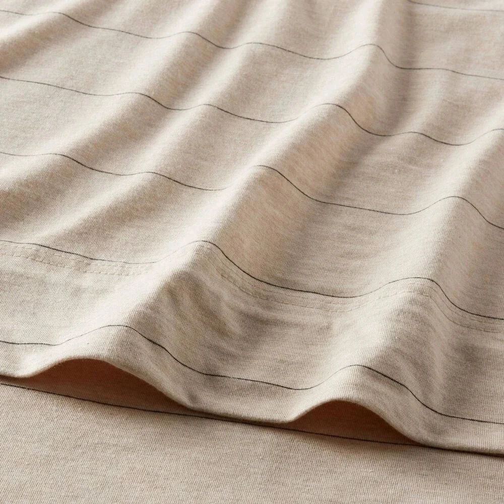 Queen Cotton Jersey Sheet Set Oatmeal Heather Striped - Threshold: